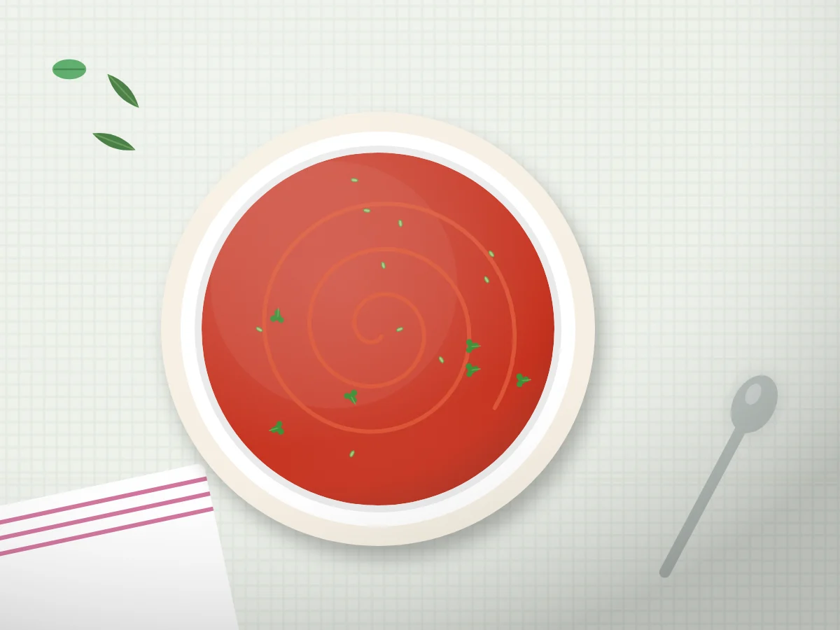 Illustration of Restaurant-Style Tomato Soup with Bread Croutons